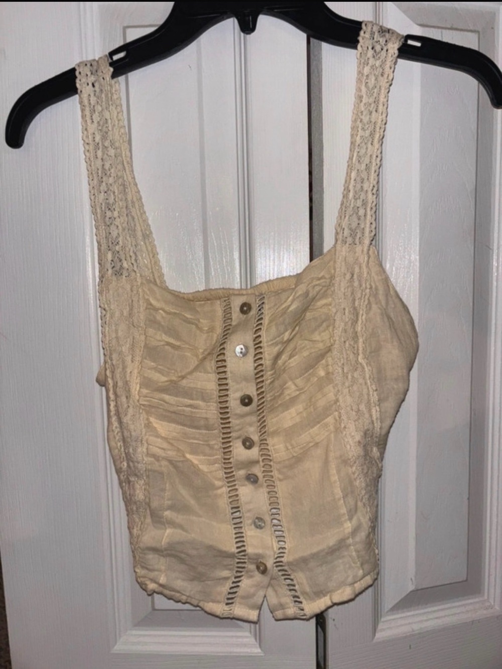 Bila Lace-Trim Cream Button-Front Women's Tank Top